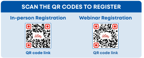 QR codes to register for the Lilly Gut Feelings Roadshow, in person or by webinar